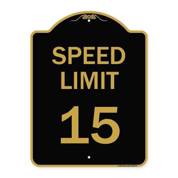 Signmission Designer Series Sign-Speed Limit 15 Mph, Black & Gold Aluminum Sign, 18" x 24", BG-1824-22879 A-DES-BG-1824-22879 - main